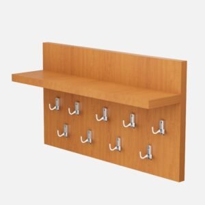 Cuier de perete cu 9 agatatori si polita, 70x40x15 cm, cires