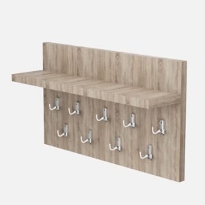 Cuier de perete cu 9 agatatori si polita, 70x40x15 cm, sonoma