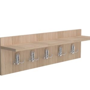 Cuier de perete cu 5 agatatori si polita, 70x25x15 cm, sonoma