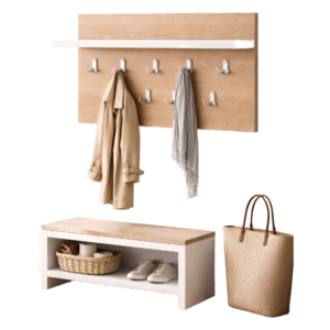 Cuier de perete cu pantofar, sonoma cu alb